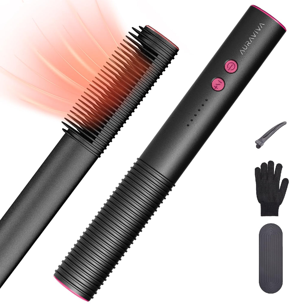 Hair Straightener Brush, 2 in 1 Straightening Brush for Women with 5 Temp Settings, 20s Fast Heating & Dual Voltage, Anti-Scald & Auto Shut Off, Great for Professional Salon at Home, Black