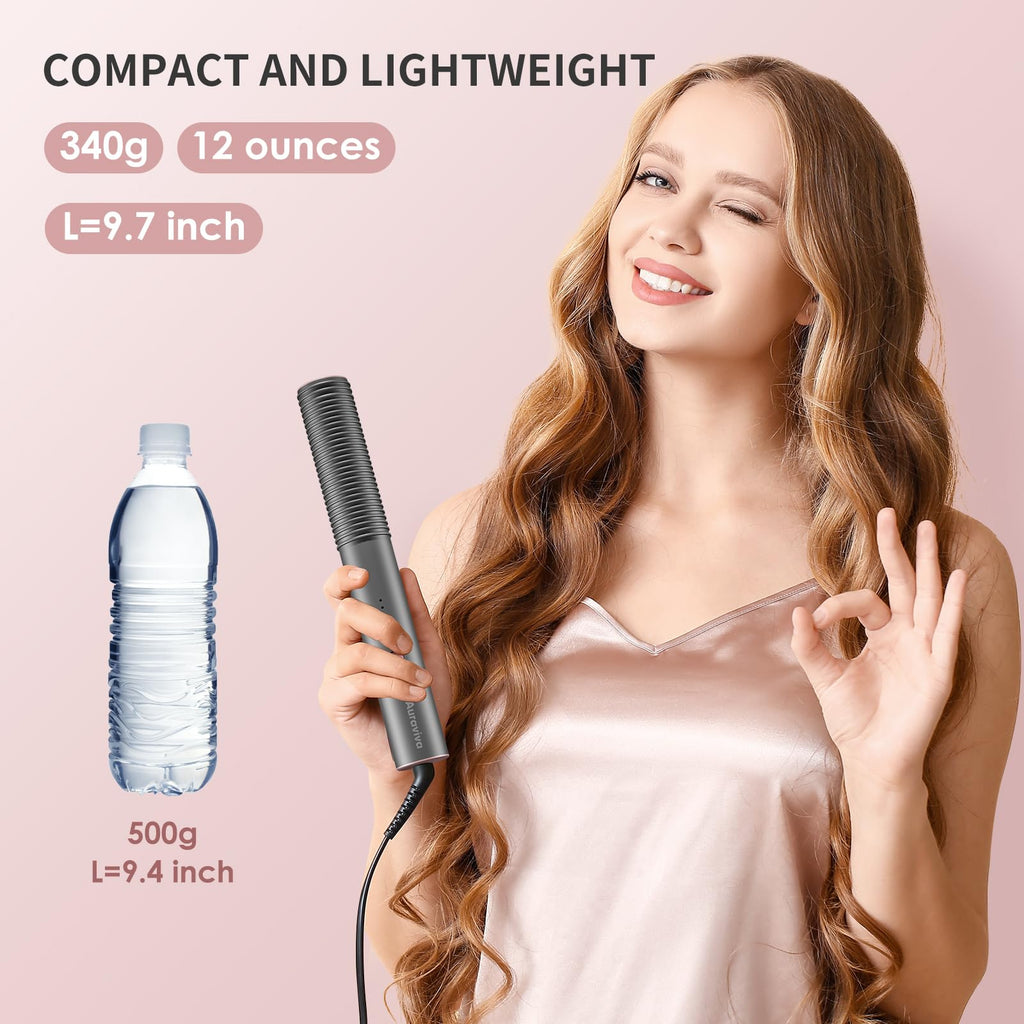Hair Straightener Brush, Hair Straightener Comb with 5 Temp Settings, Dual Voltage, Anti-Scald, 20s Fast Heating, Ceramic Hot Comb Straightener Straightening Brush for Women, Grey