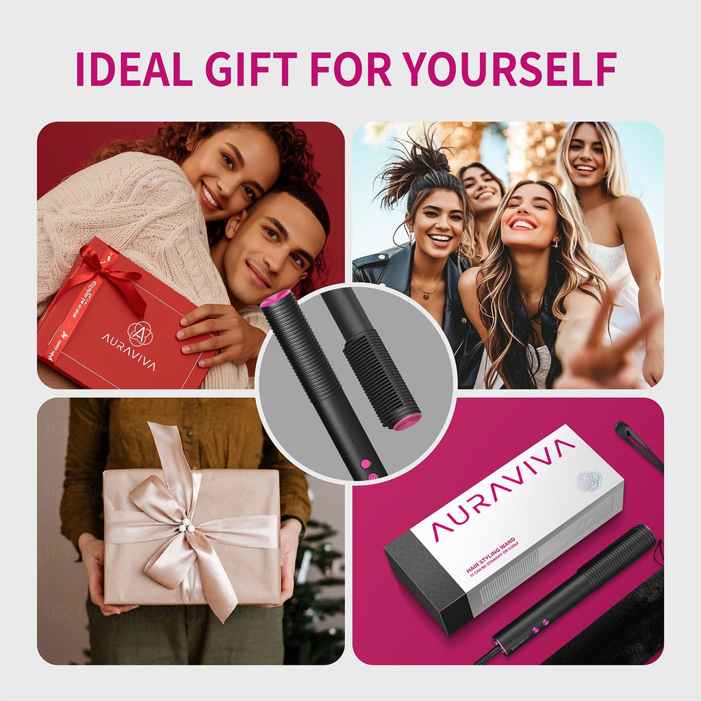 Hair Straightener Brush, 2 in 1 Straightening Brush for Women with 5 Temp Settings, 20s Fast Heating & Dual Voltage, Anti-Scald & Auto Shut Off, Great for Professional Salon at Home, Black