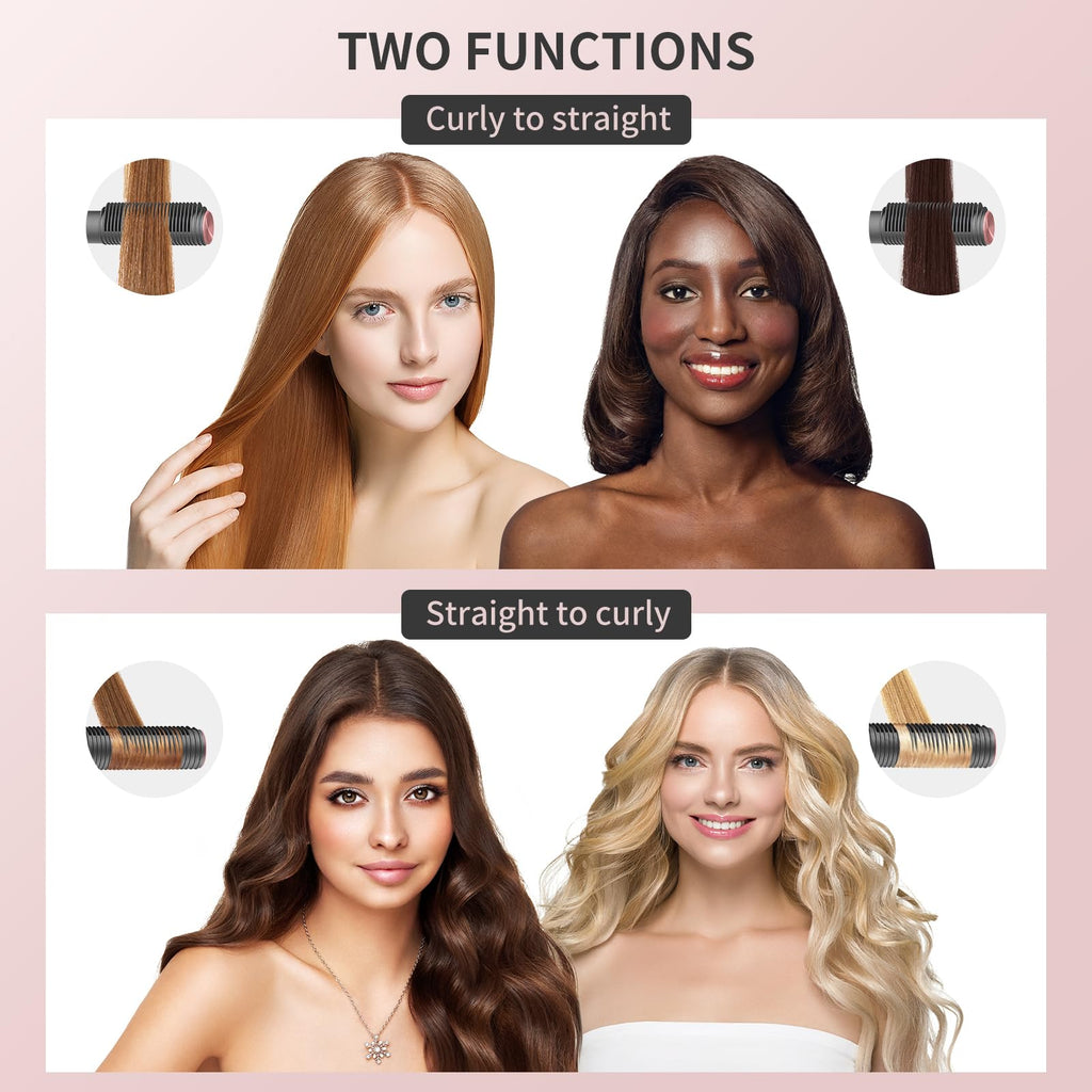 Hair Straightener Brush, Hair Straightener Comb with 5 Temp Settings, Dual Voltage, Anti-Scald, 20s Fast Heating, Ceramic Hot Comb Straightener Straightening Brush for Women, Grey